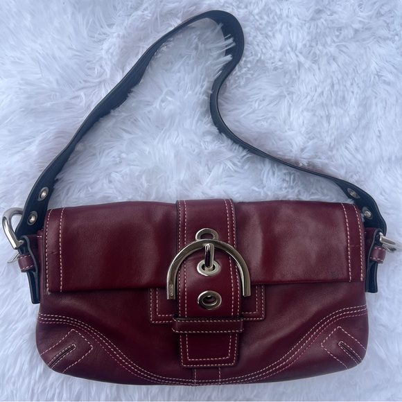 Coach SoHo Flap Hobo Vintage Maroon Red Leather Shoulder Bag - Picture 2 of 7